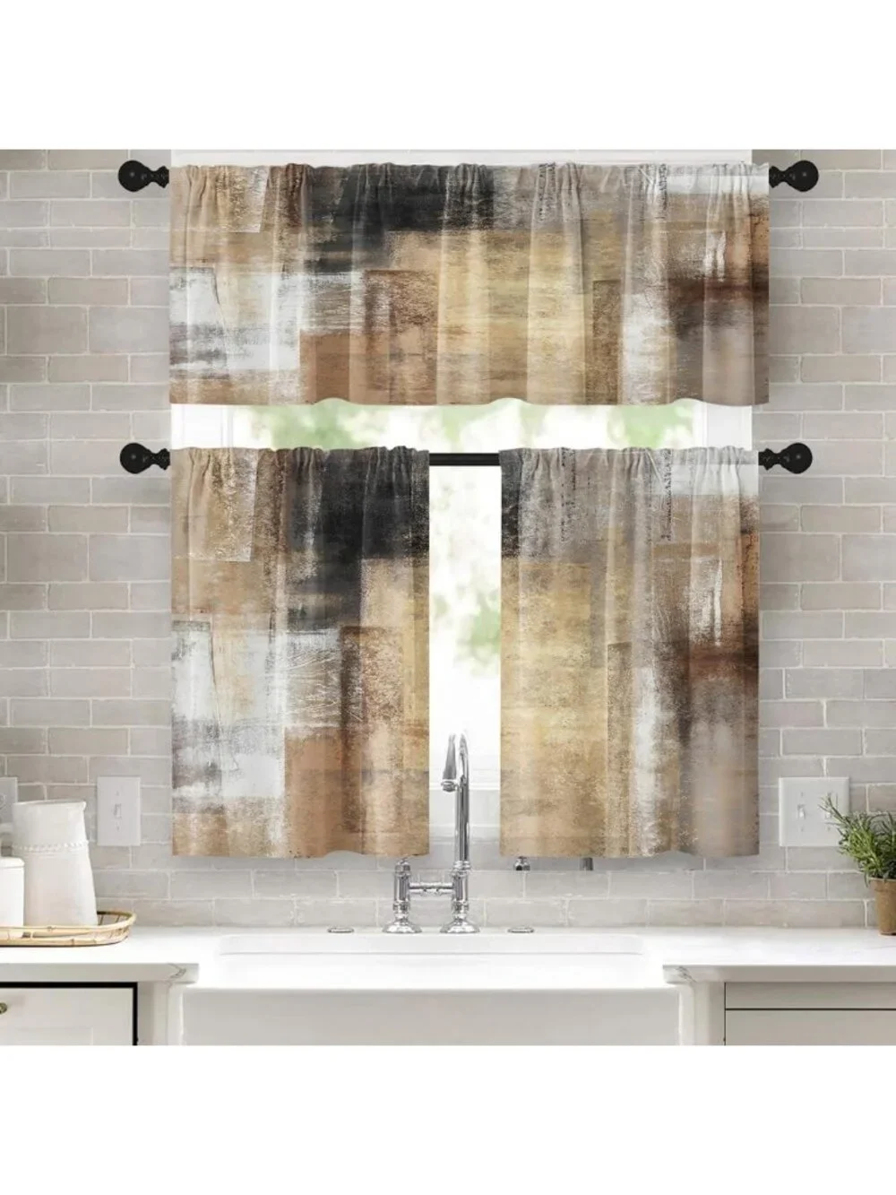 Modern Brown Kitchen Curtains Set - 36